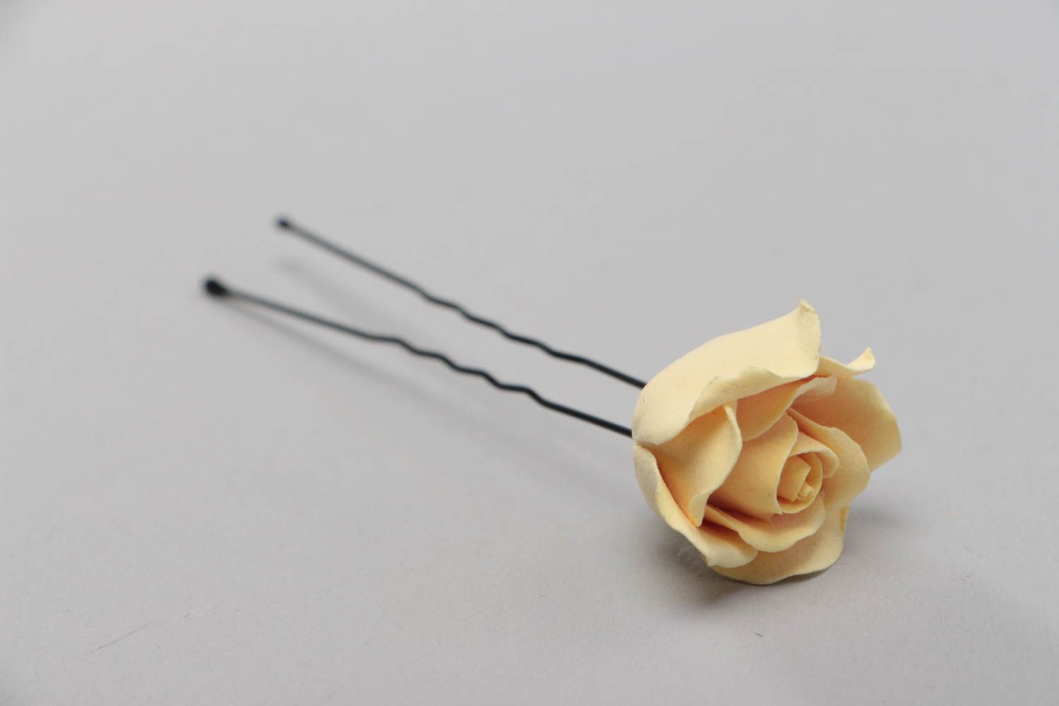 Beautiful peach colored handmade polymer clay flower hairpin gift for her photo 2