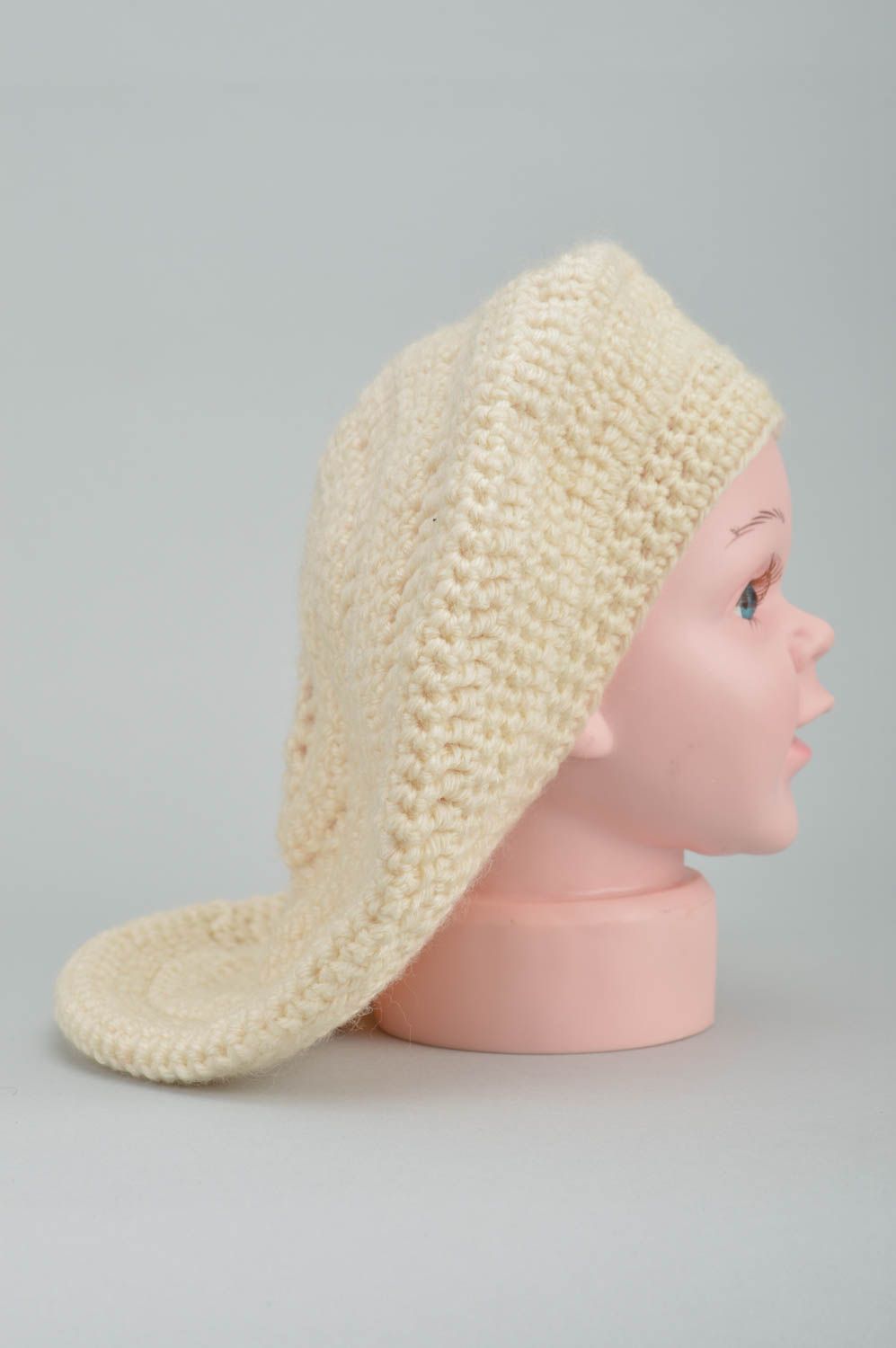Cappello a maglia fatto a mano accessorio bello da donna di fili di cotone foto 4