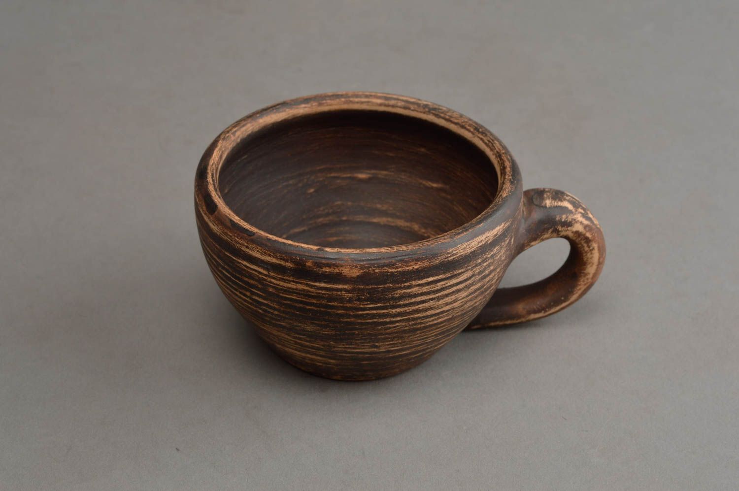 2,3 oz clay wide coffee cup with handle in ancient style photo 3