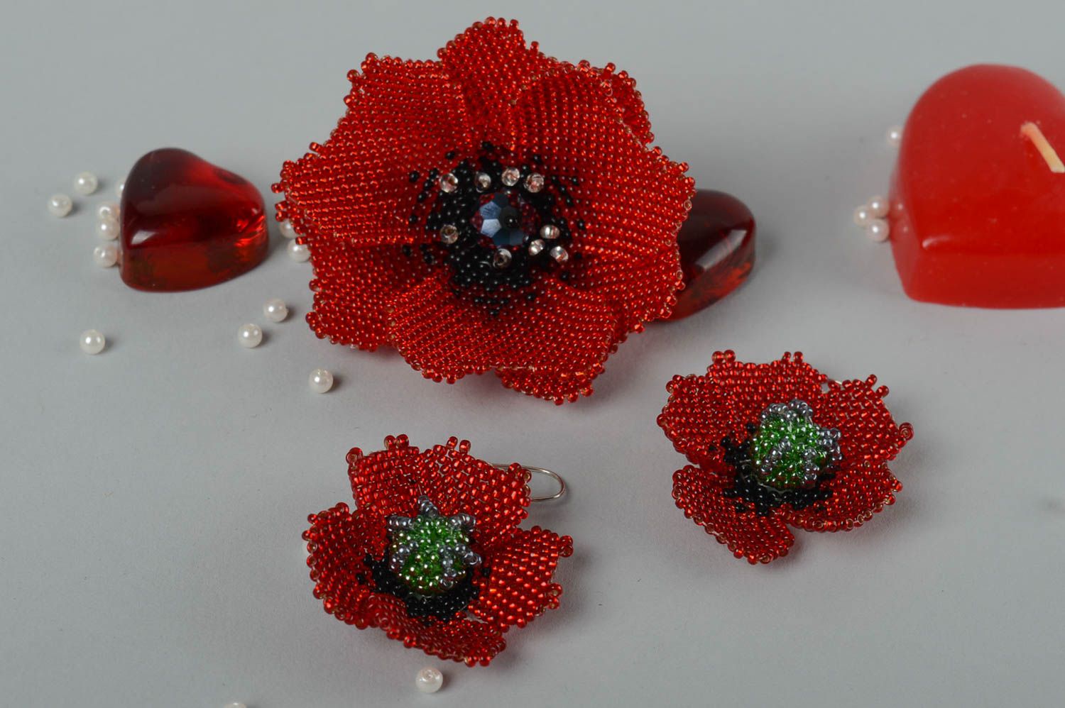 Schmuck Set handmade Rocailles Ohrringe Blumen Haarspange Mode Accessoires foto 1