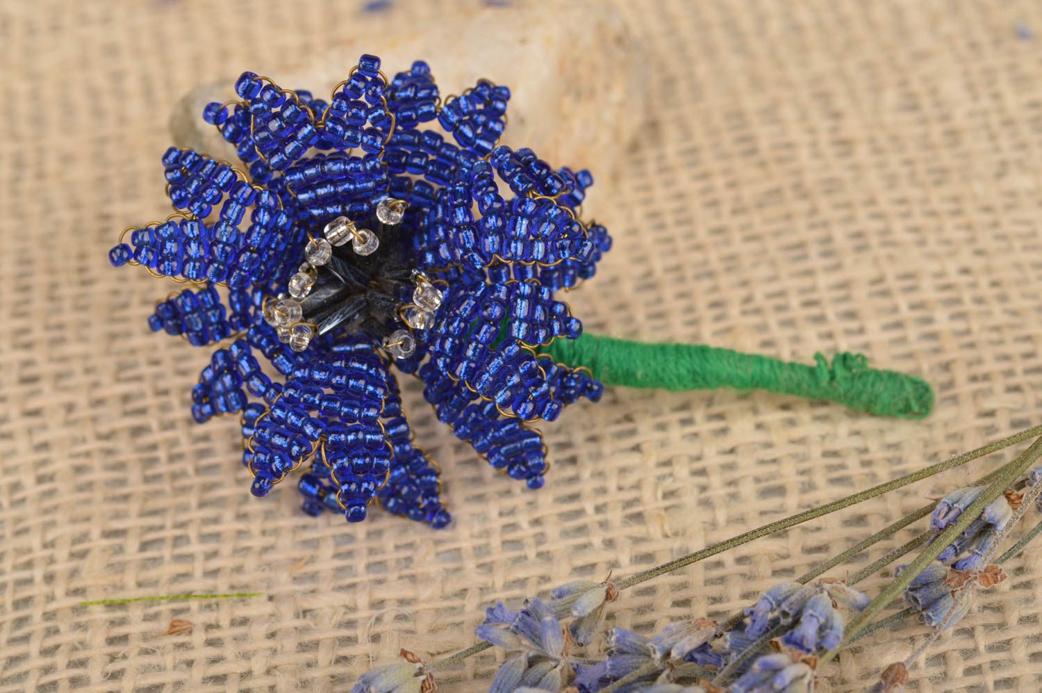 Broche fleur en perles de rocaille bleu-vert originale belle faite main photo 1