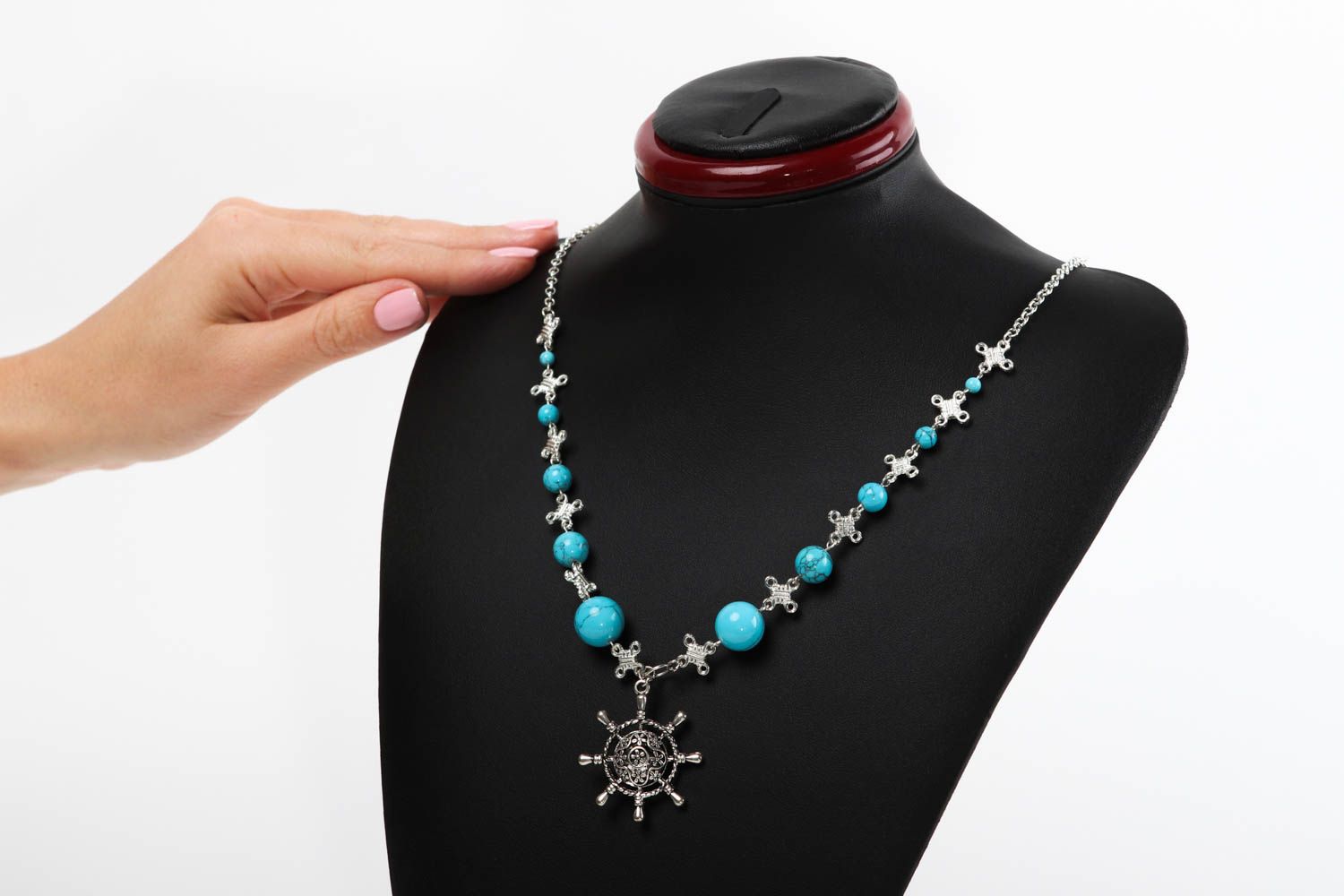 Damen Halskette Halsschmuck für Damen Schmuck Collier schöne Handarbeit in Blau foto 5