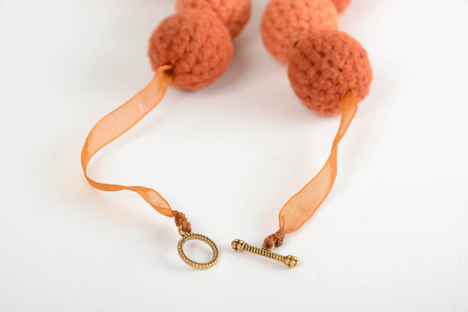 Handmade women's massive brown crochet ball necklace designer jewelry photo 4