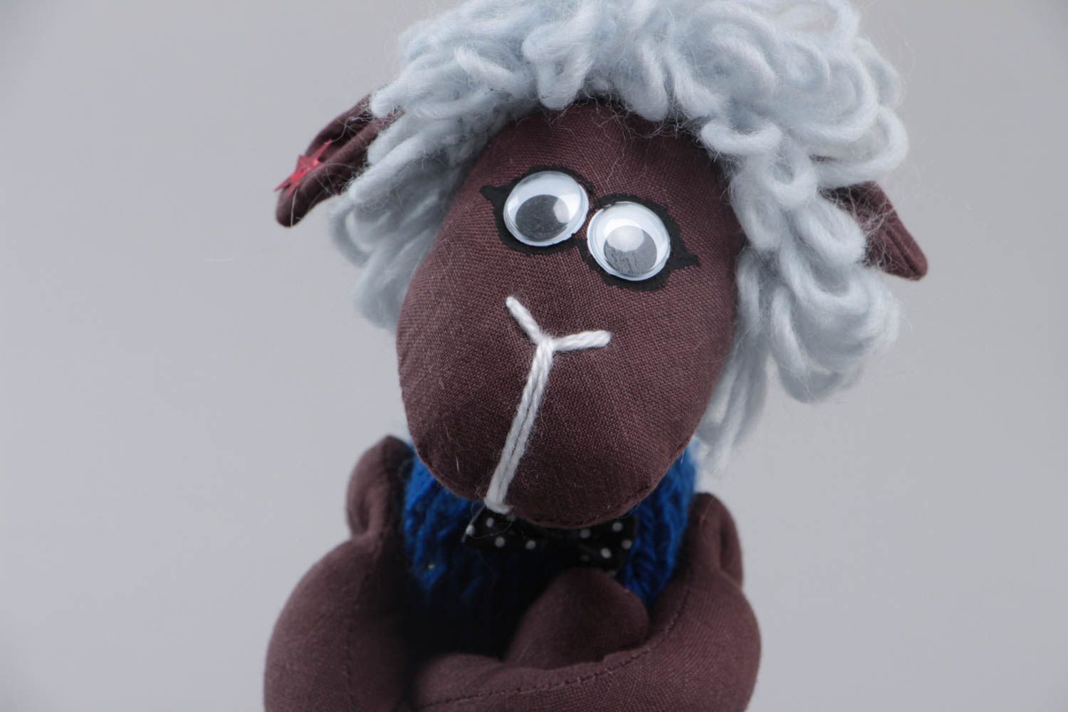 Handmade designer soft toy sewn of colorful cotton and jersey fabrics Lamb photo 3