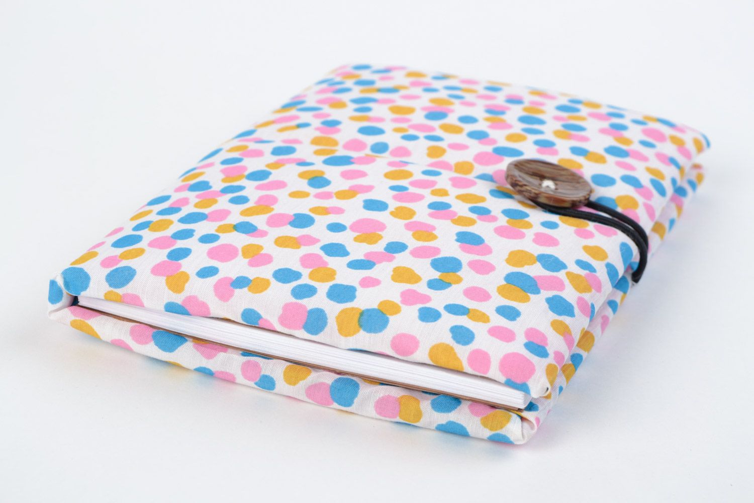 Handmade designer notebook with colorful fabric cover and button fastener photo 4