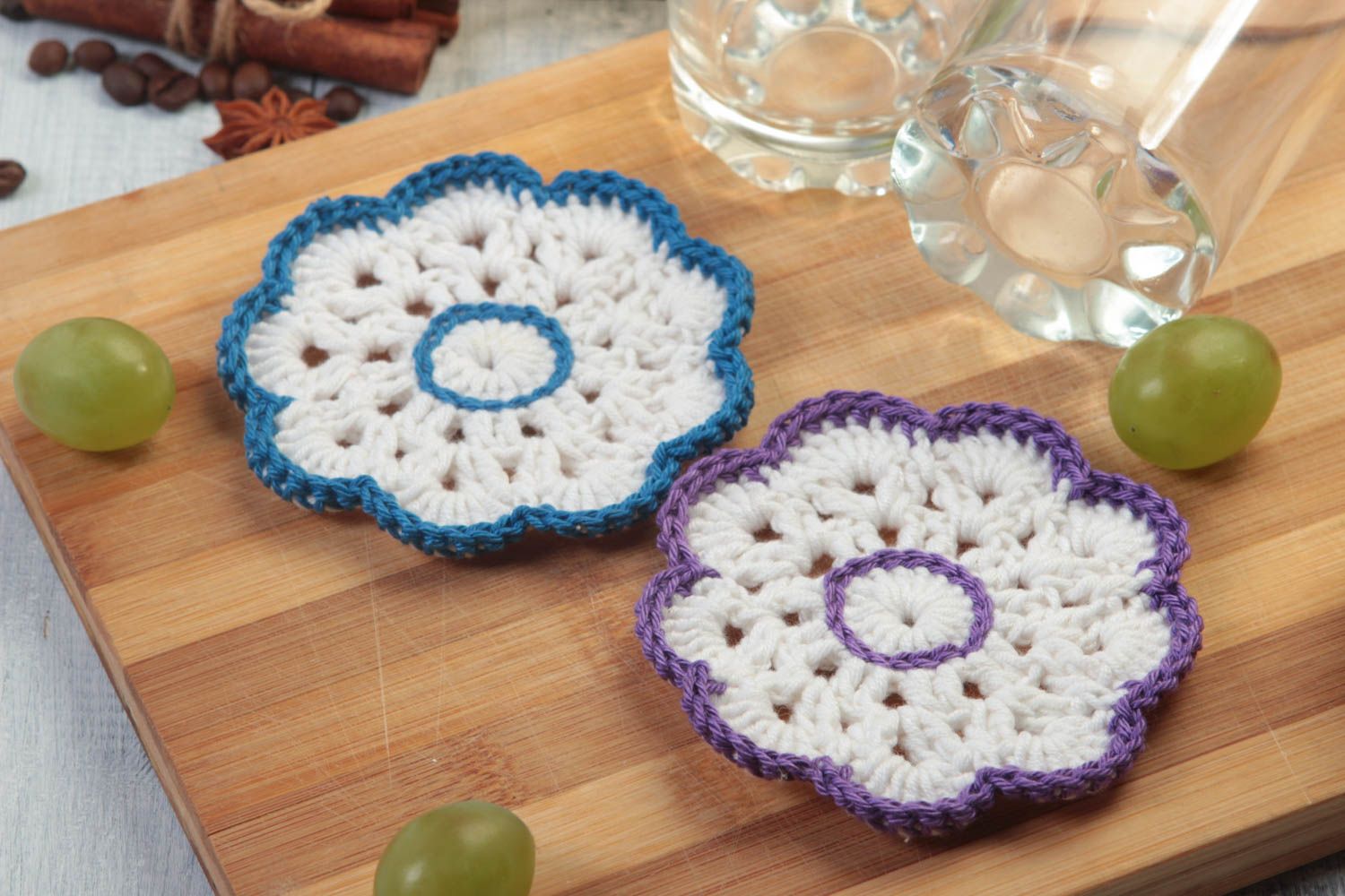 Set of 2 handmade crochet coasters hot pads home textiles kitchen design photo 1