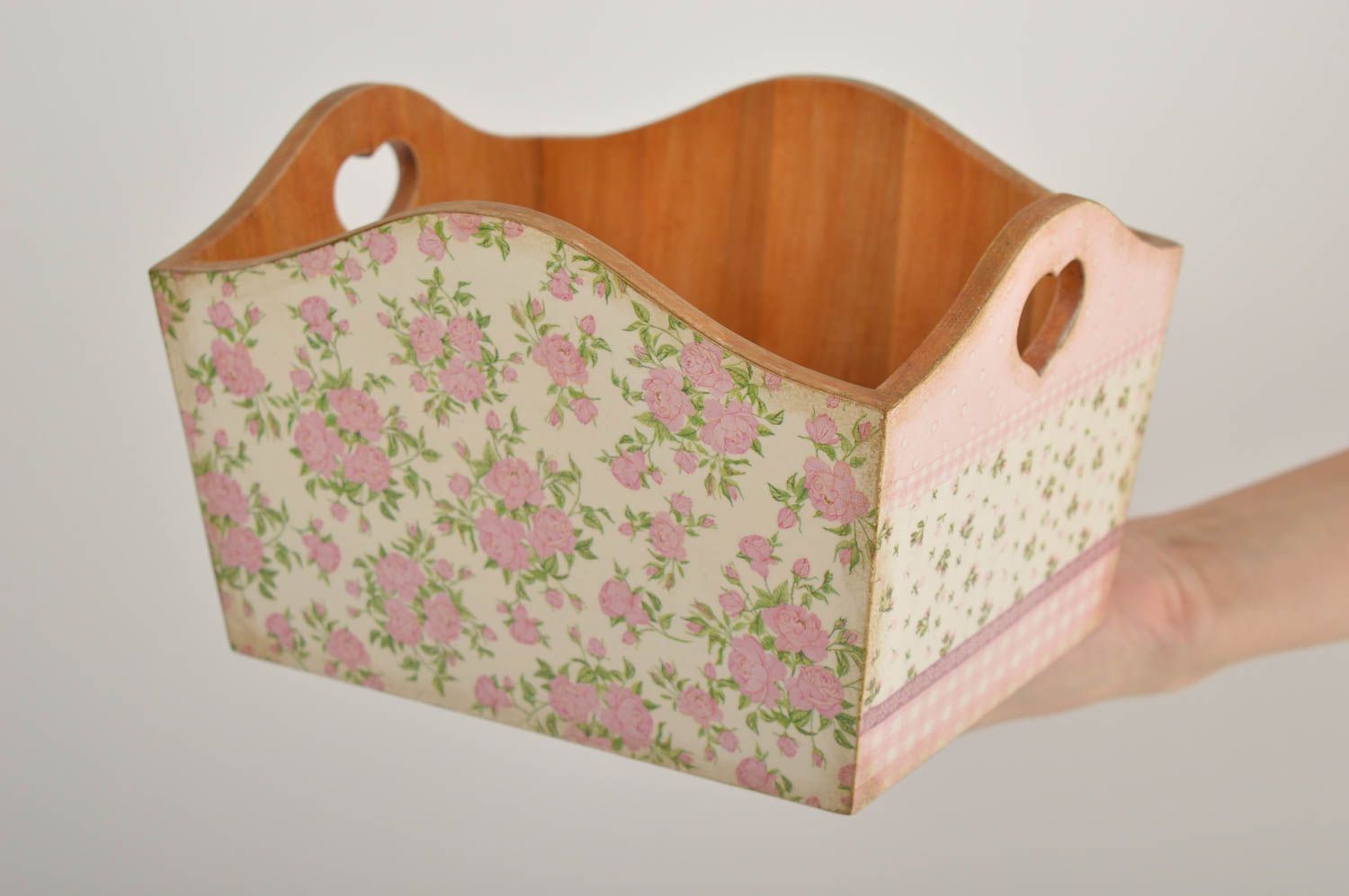 Aufbewahrung Korb handmade Deko Holz Kiste Box aus Holz in Decoupage Technik foto 5