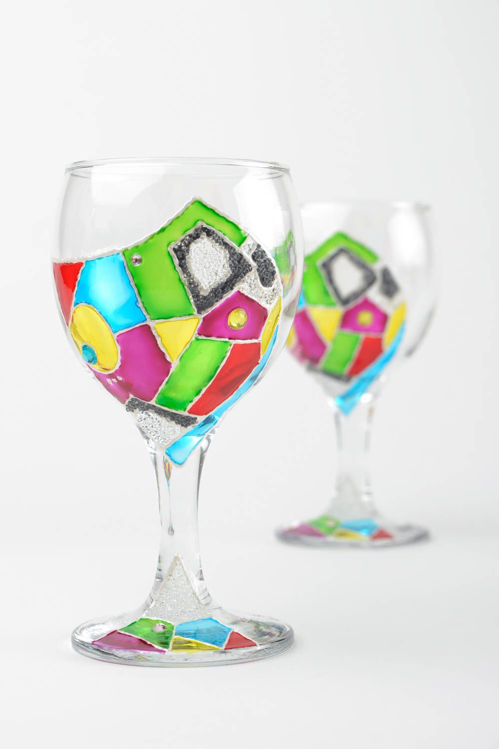 Verre à vin fait main Vaisselle design Art de table en verre 17,5 cl décor photo 1