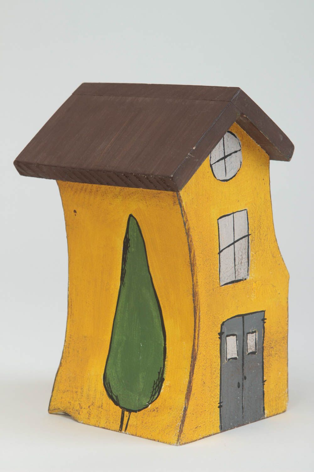 Maisonnette en bois fait main Petite statuette jaune design Déco intérieur photo 2