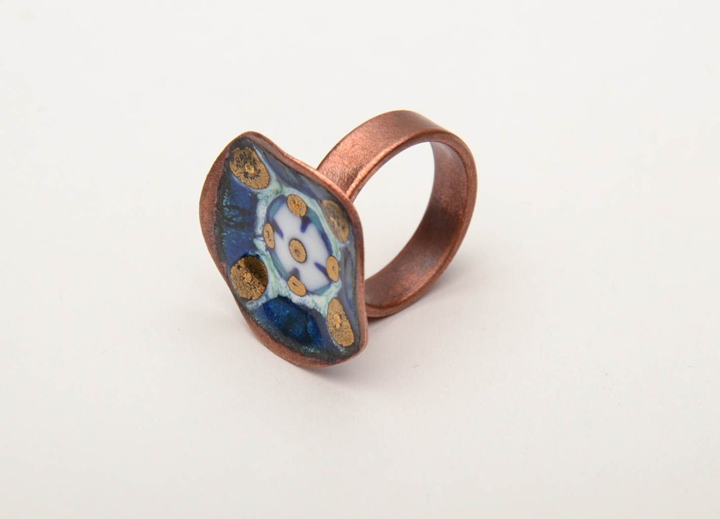 Copper ring painted with enamels with adjustable size photo 3
