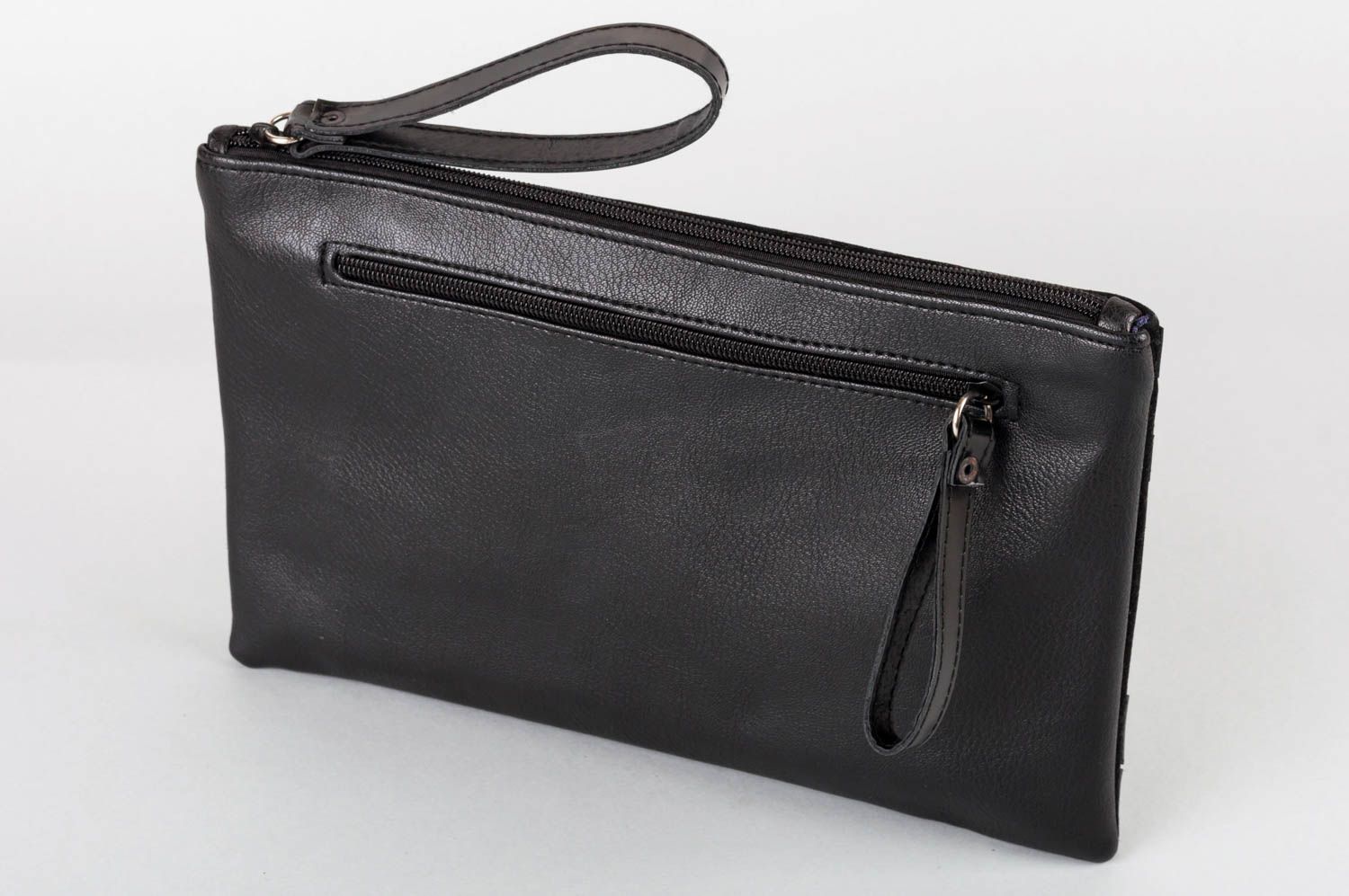 Stylish handmade clutch leather bag with zip unusual beautiful accessory photo 3