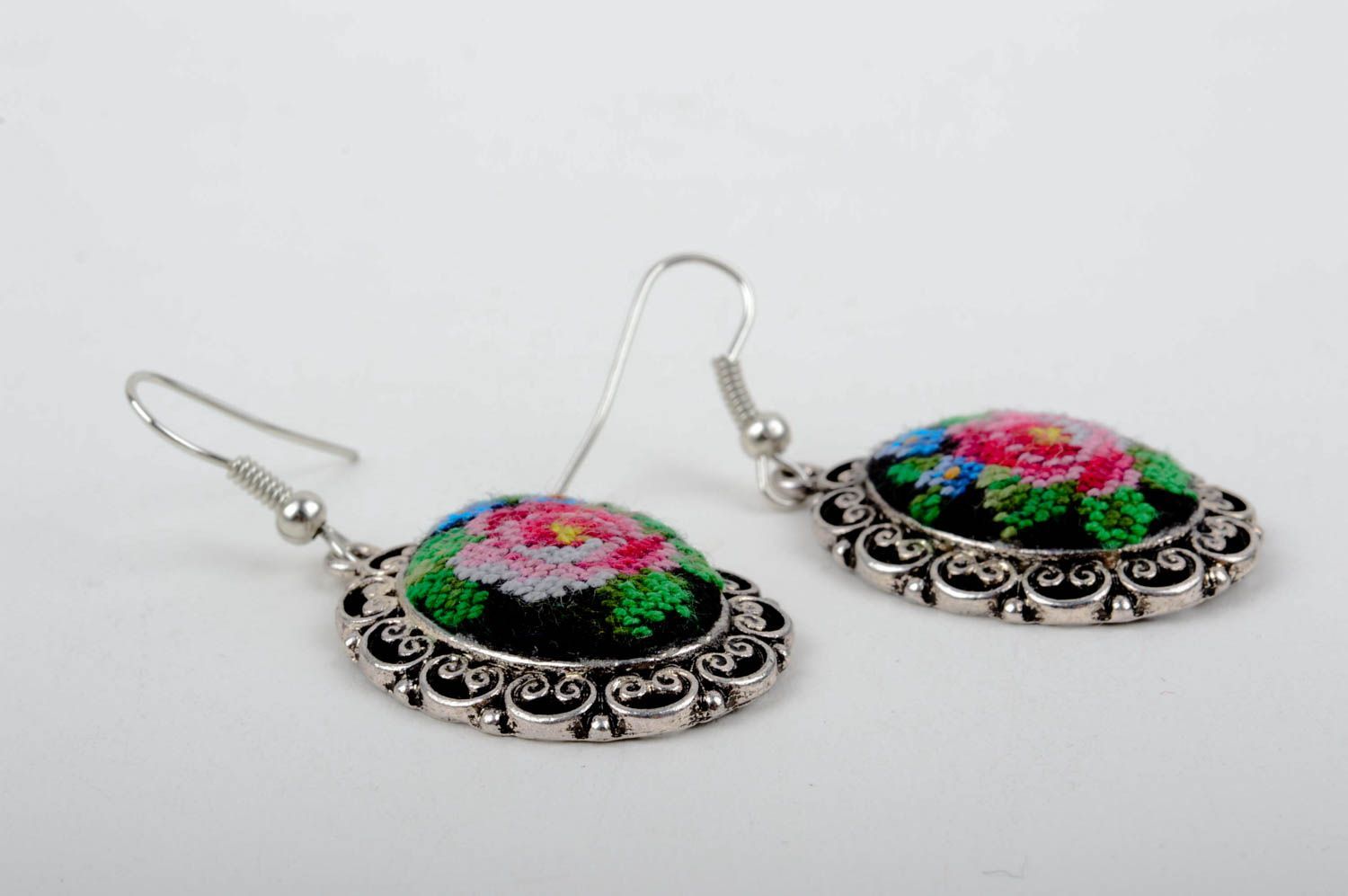 Handmade metal earrings embroidered earrings cross stitch ideas gifts for her photo 3