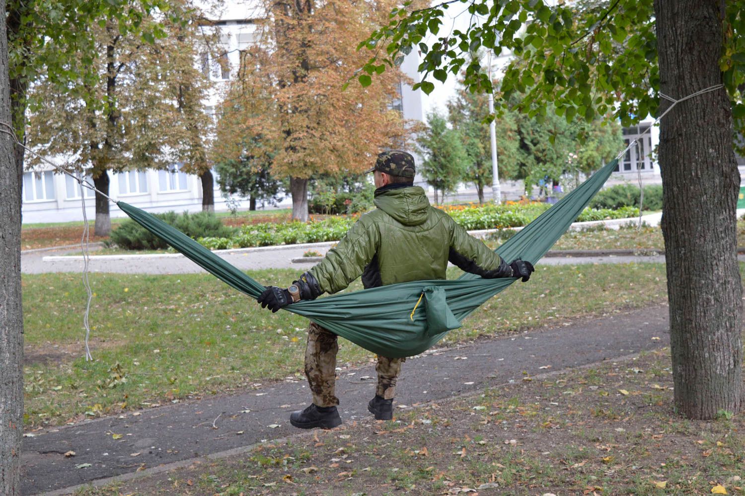 Handmade hammock tourist equipment present for men green hammock gift for guy photo 1