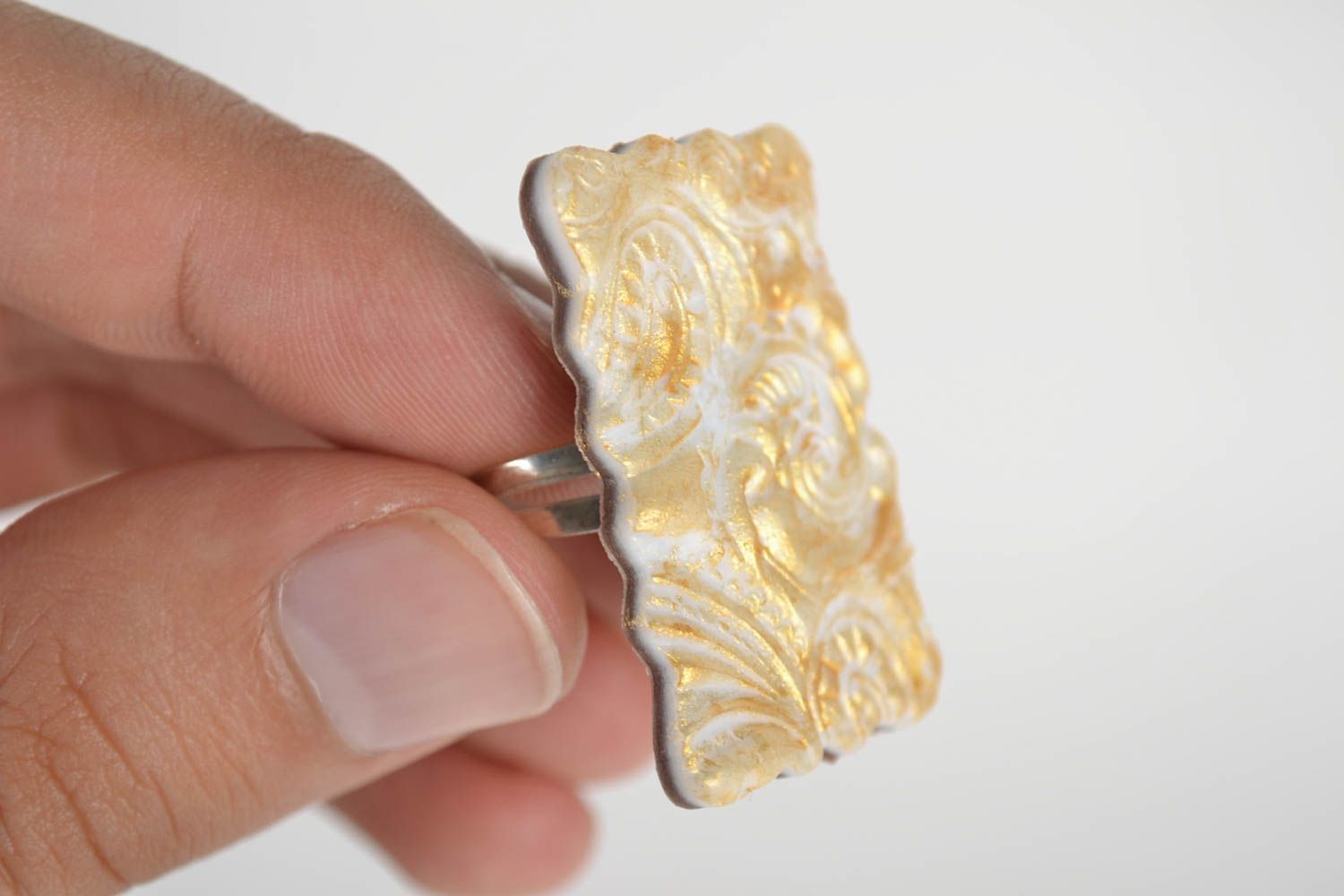 Перстень из полимерной глины ручной работы с регулируемым размером красивое фото 4