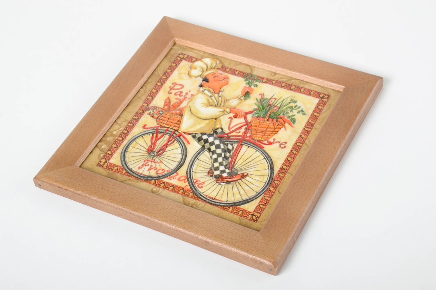 Panel decorativo adorno artesanal decoración de interior Cocinero en bicicleta foto 2