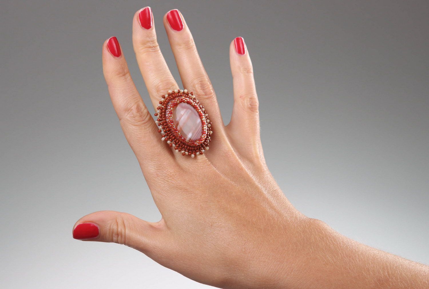 Ring with carnelian and beads photo 3