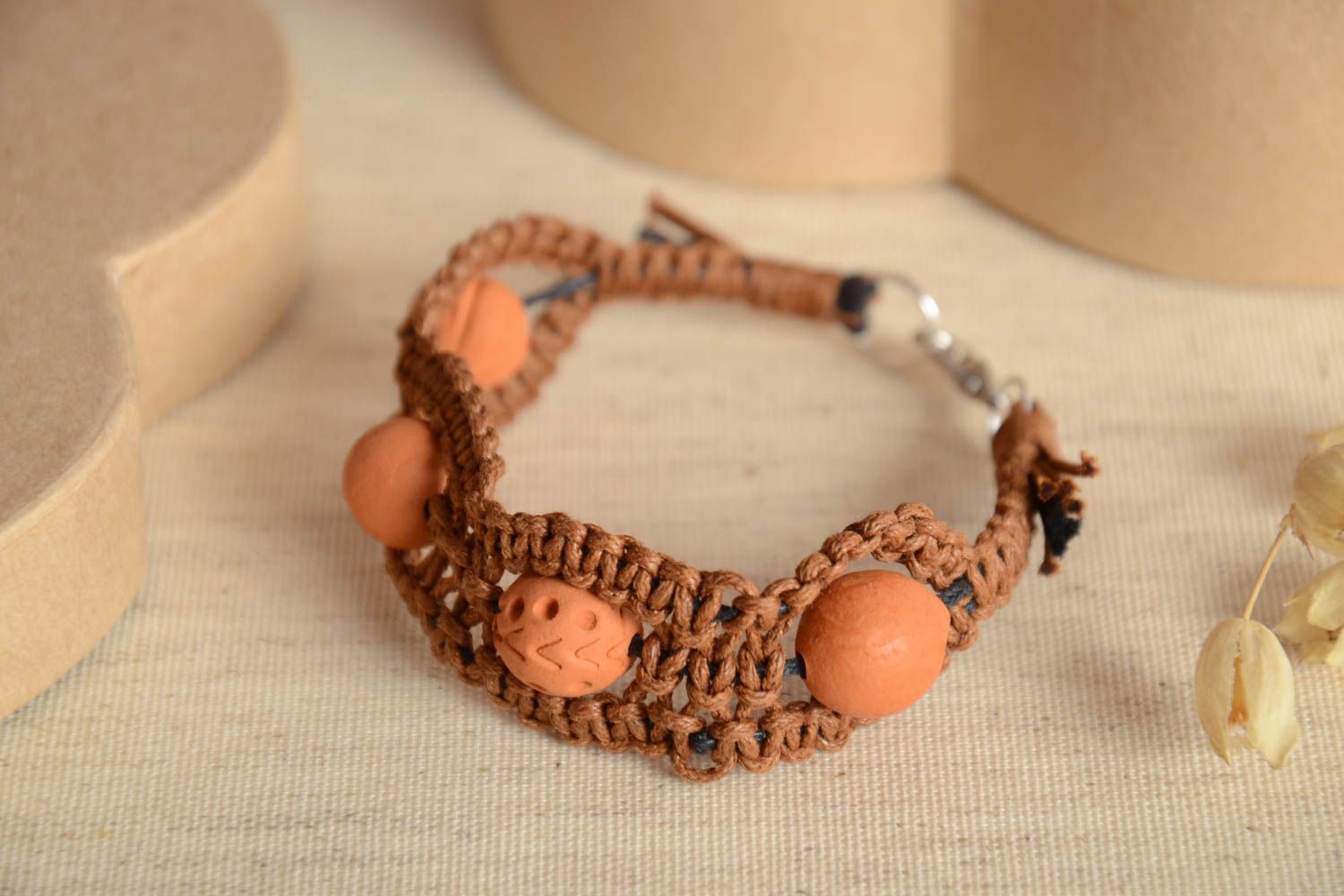 Unusual handmade ceramic bracelet woven bracelet with clay beads gifts for her photo 2