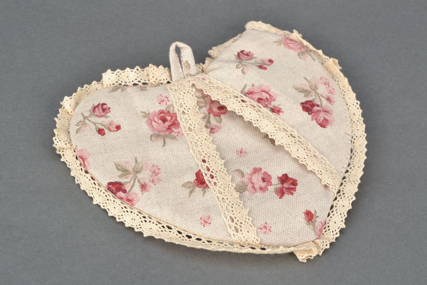 Manique en tissu de cuisine cœur avec impression à fleurs faite main déco photo 3
