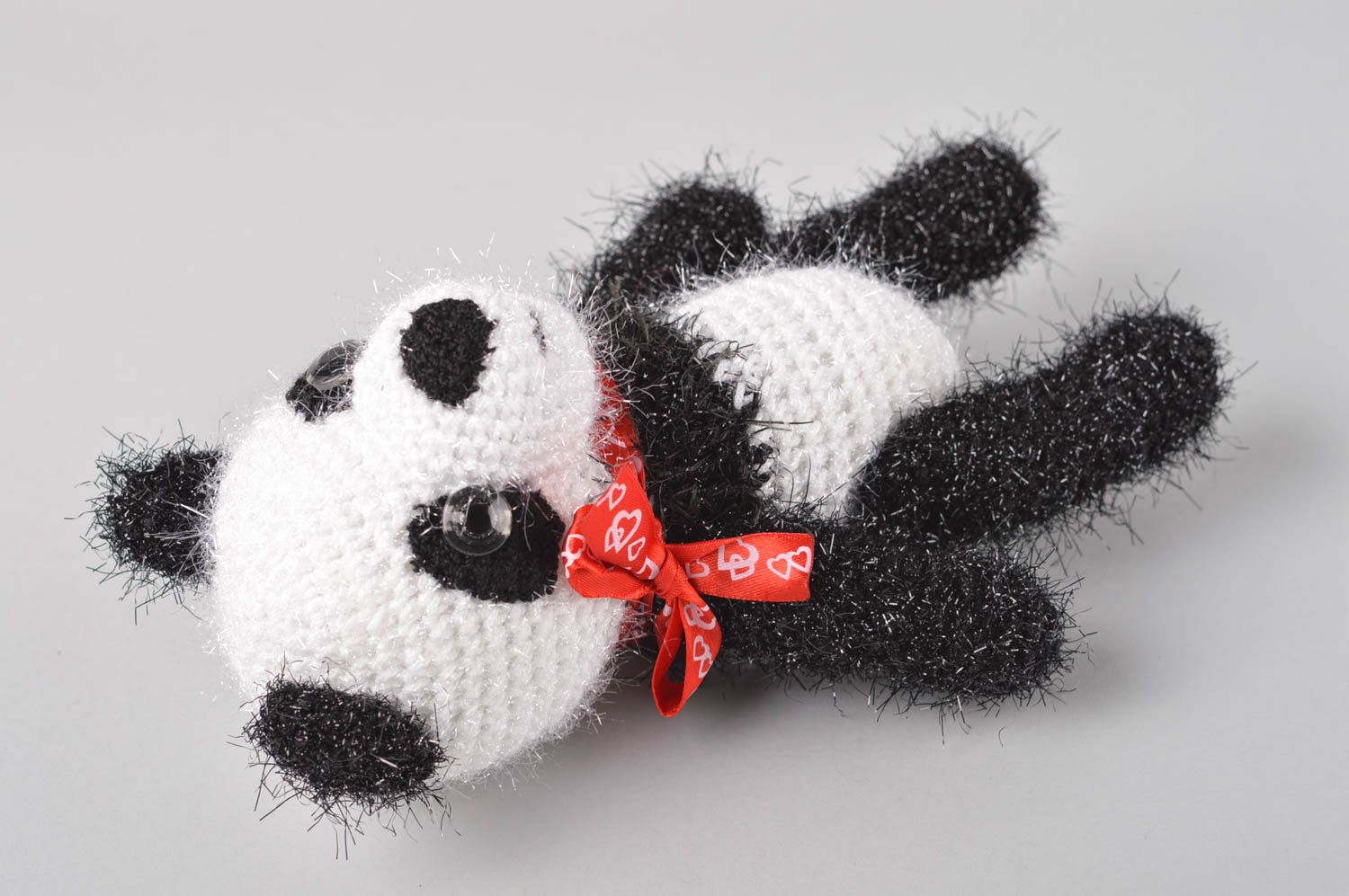 Peluche panda Jouet fait main tricoté au crochet avec noeud Cadeau pour enfant photo 5