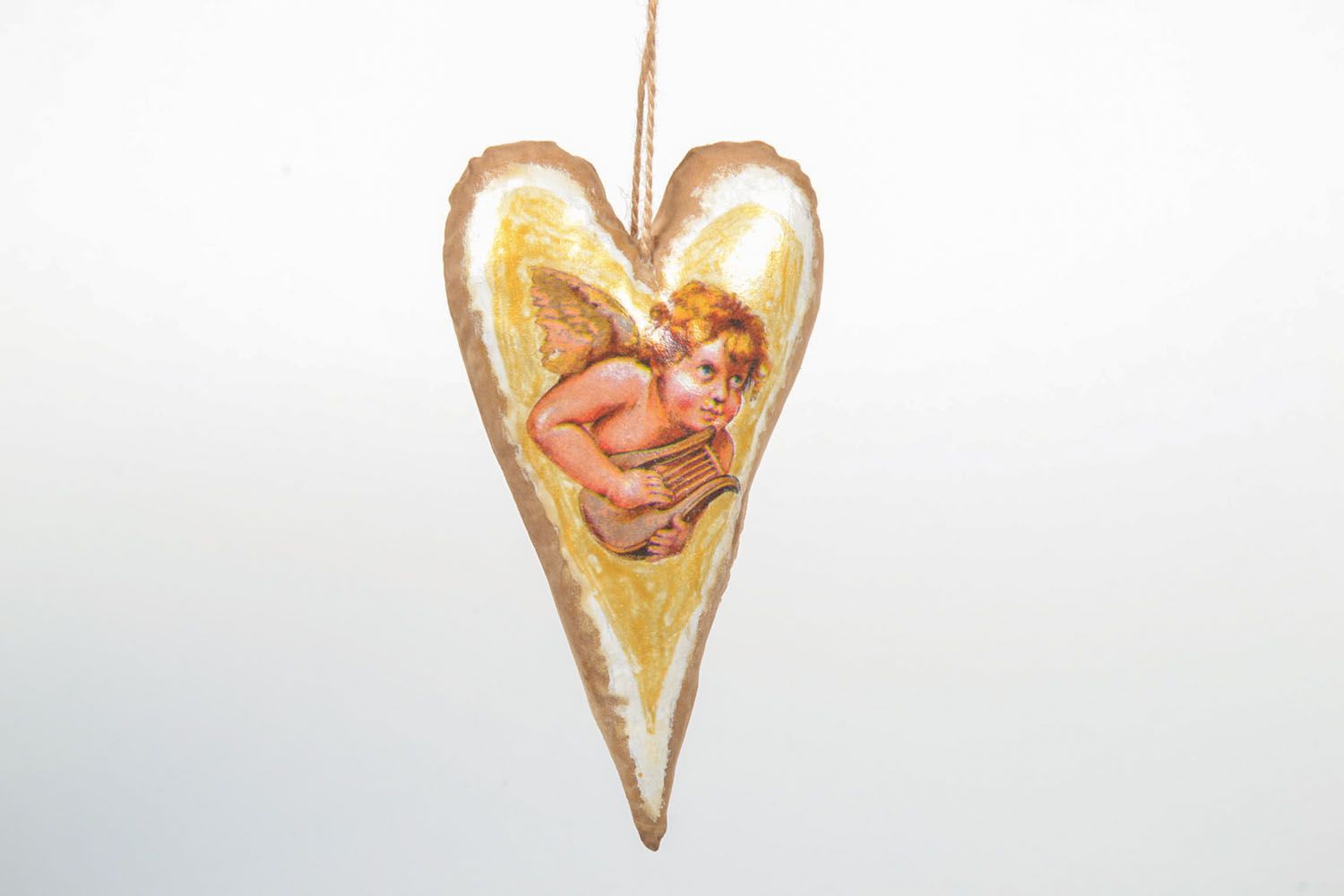 Suspension décorative coeur en tissu faite main  photo 4