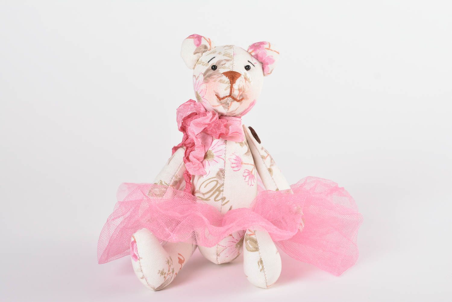 Poupée ours fait main Jouet pour enfant tapisserie rose Cadeau original joli photo 4