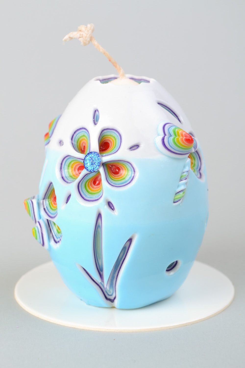 Handgemachte vielfarbige kleine Kerze aus Paraffin in Form des Eies für Haus Dekoration  foto 4