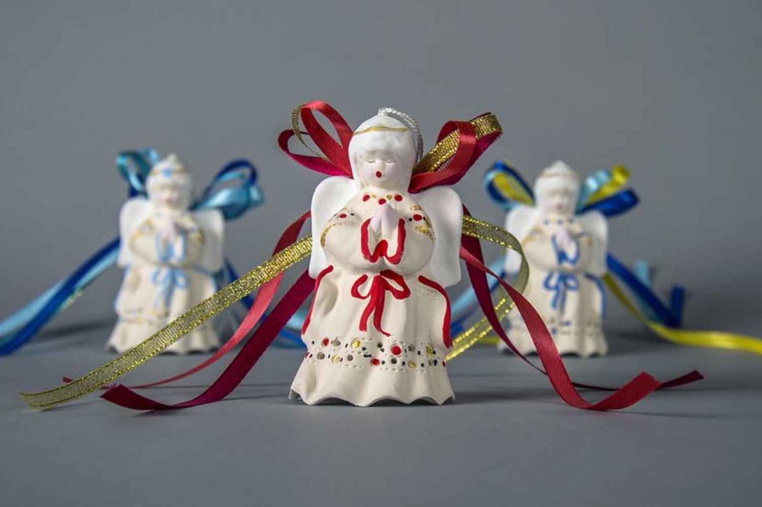 Hanging bell made from white clay Portly angel photo 2
