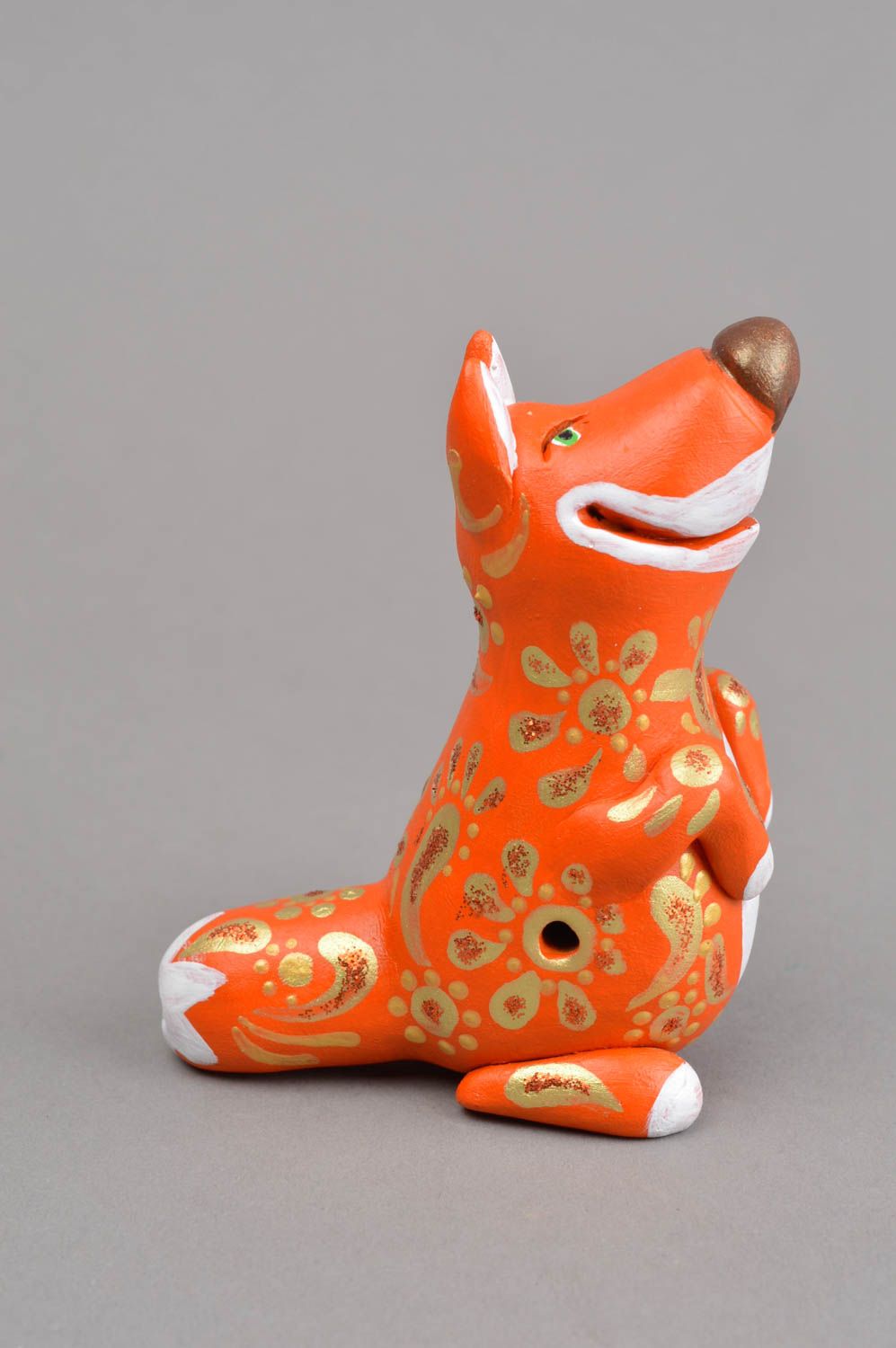 Свистулька из глины ручной работы керамическая свистулька Лиса глиняная игрушка фото 3