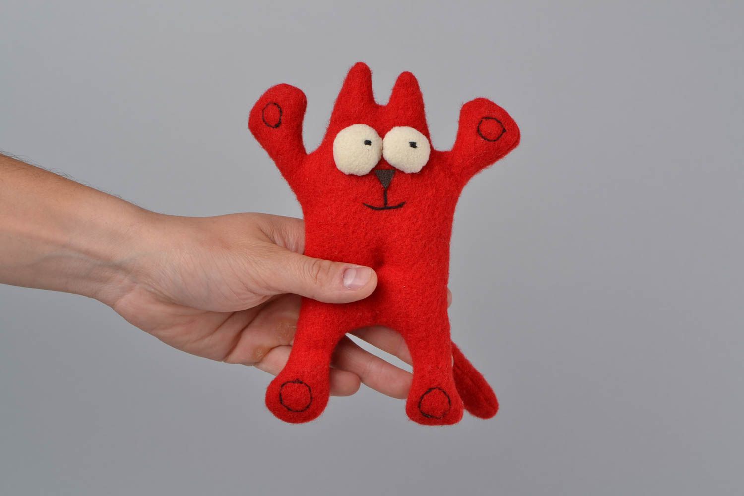 Handmade designer soft toy red cat made of fleece for kids photo 2