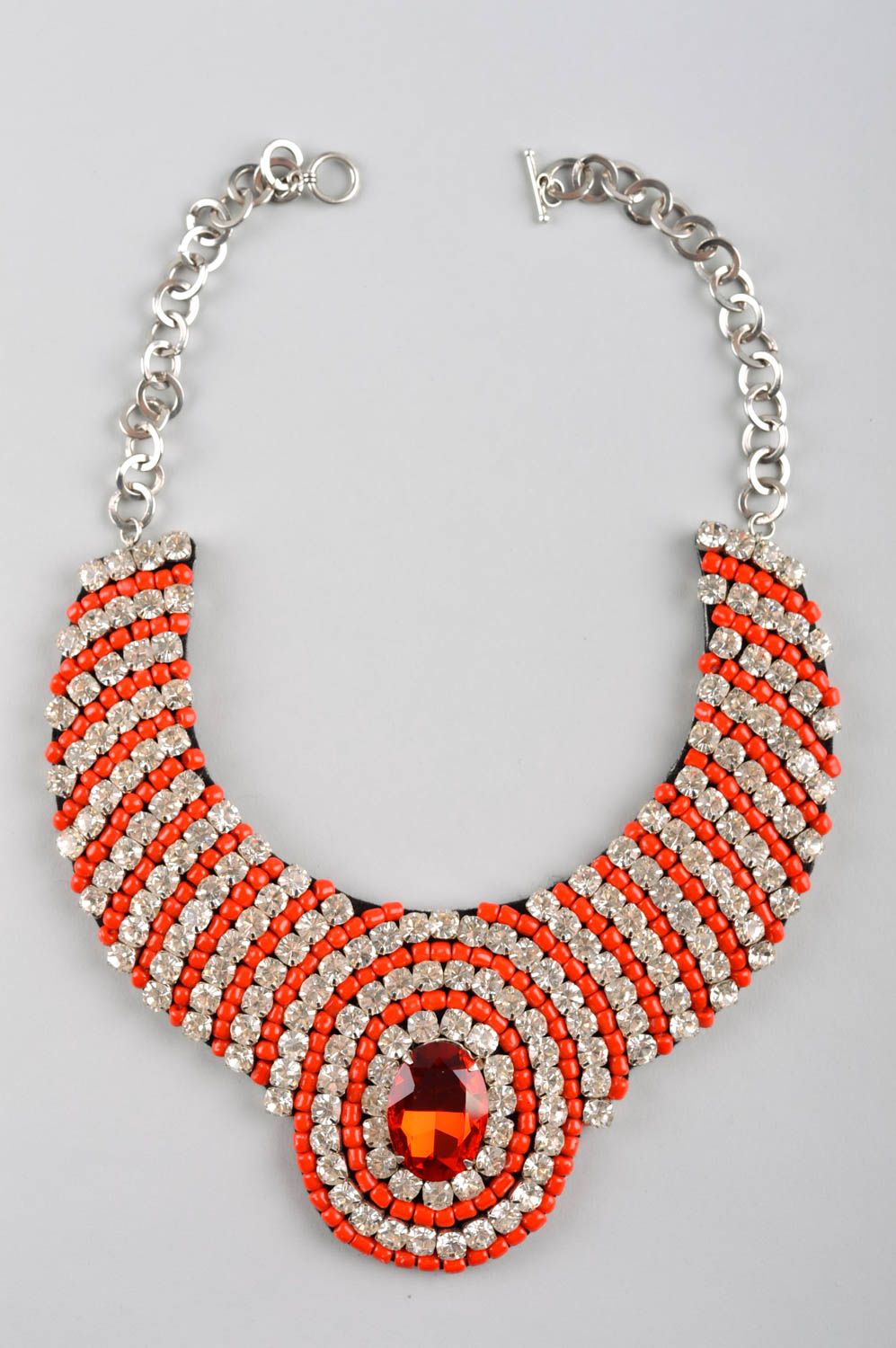Gros collier Bijou fait main orange perles de rocaille strass Cadeau femme photo 5