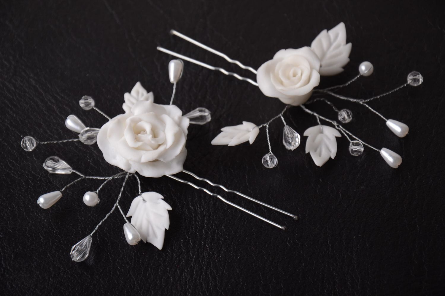 Handmade wedding accessories 2 white elegant hair pins unusual hair pins photo 1