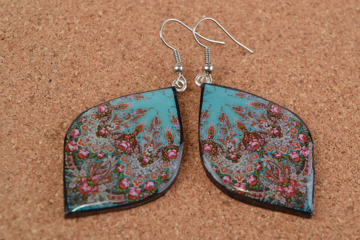 Beautiful handmade designer plastic earrings with decoupage Leaves photo 1