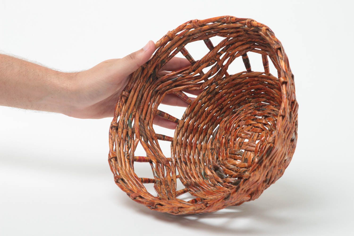 Handmade wooden straw 10 inches wide yarn basket 0,37 lb photo 5