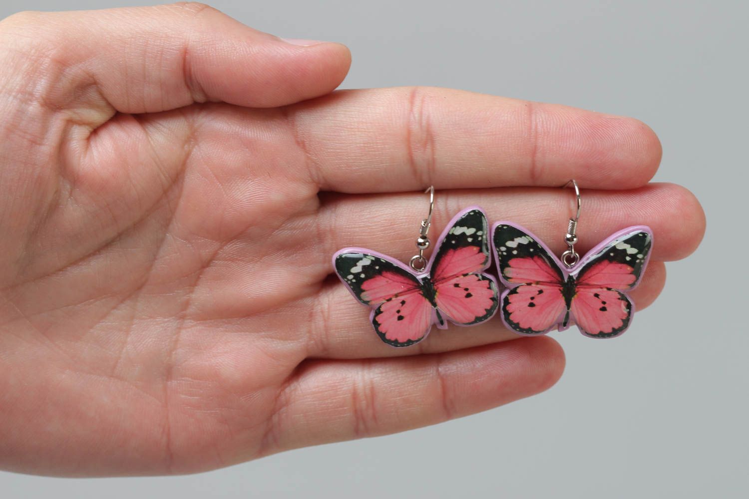 A set of handcrafted vintage earrings made of polymer clay and glass glaze with butterflies photo 5