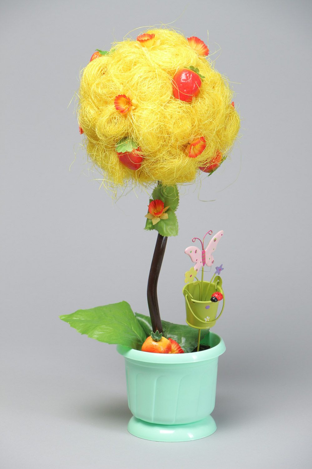Topiaire fait main décoration en sisal arbre de bonheur fait main jaune photo 2