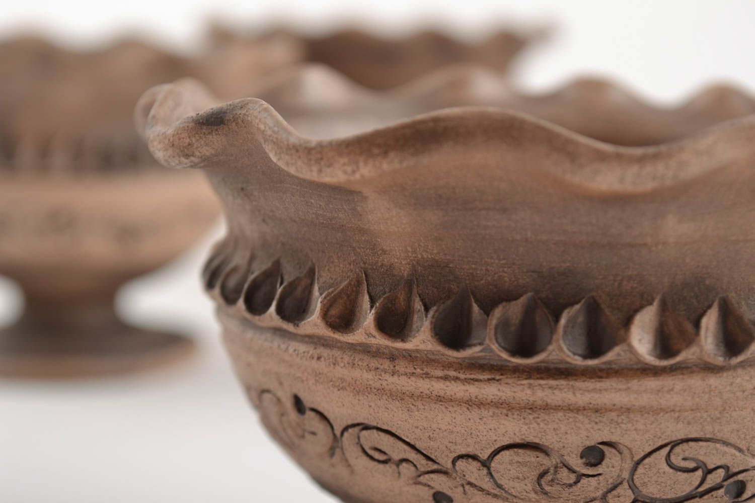 Set of beautiful handmade molded clay bowls 3 pieces designer ceramics photo 3