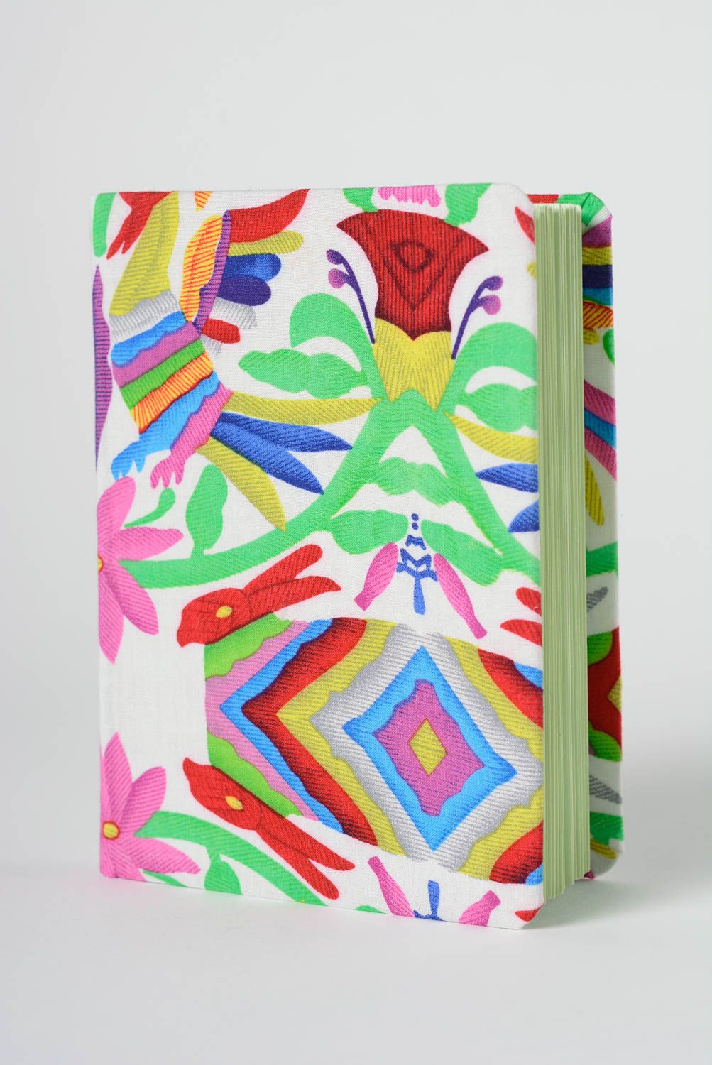 Handmade designer decorative notebook with bright ornamented soft fabric cover  photo 1