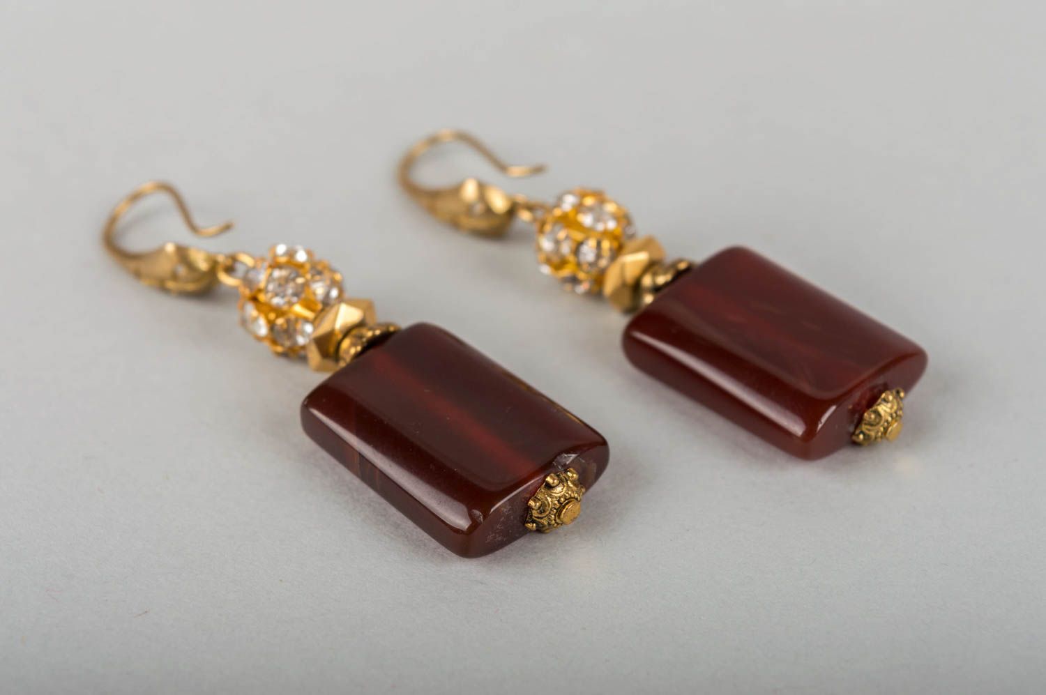 Beautiful handmade designer dark red earrings with natural agate stones photo 3