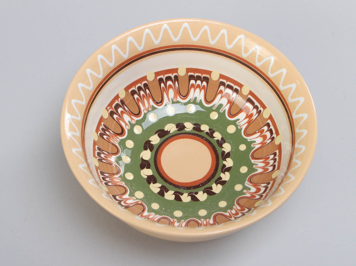 Handmade ceramic deep bowl painted with glaze 350 ml photo 3
