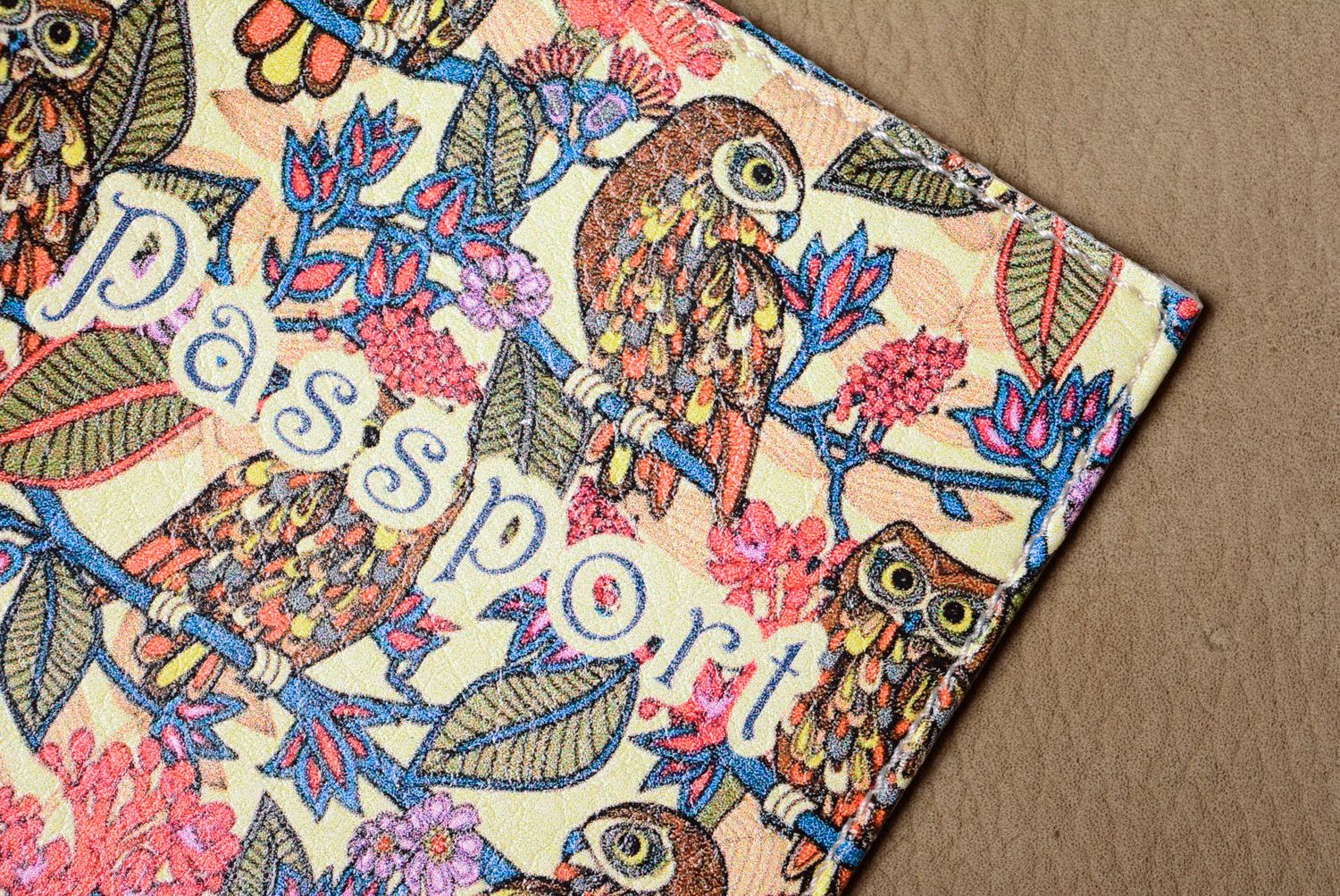 Homemade leather passport cover with print Owls photo 4