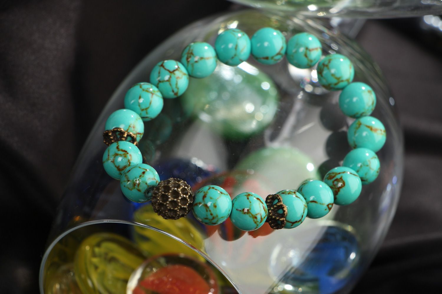 Bracelet avec turquoise fait main bleu bijou original et intéressant pour femme photo 4