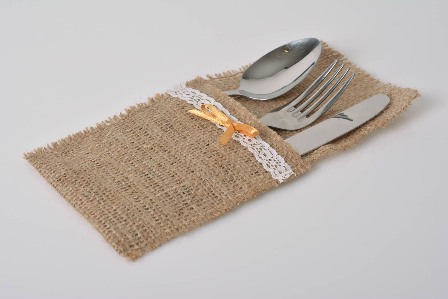 Case for cutlery made of burlap handmade beautiful kitchen decor photo 2
