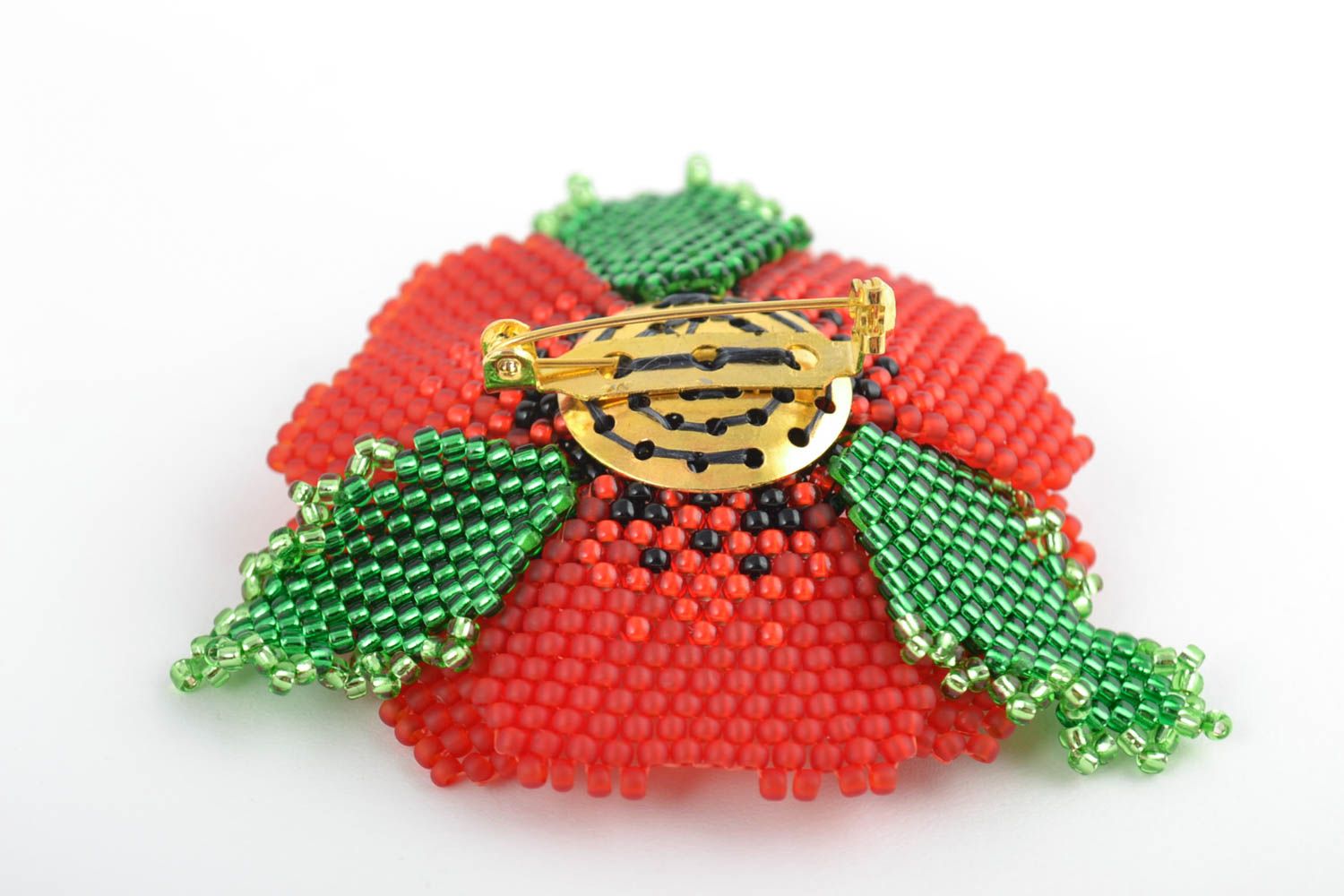 Unusual festive handmade Japanese bead flower brooch Red Poppy photo 3