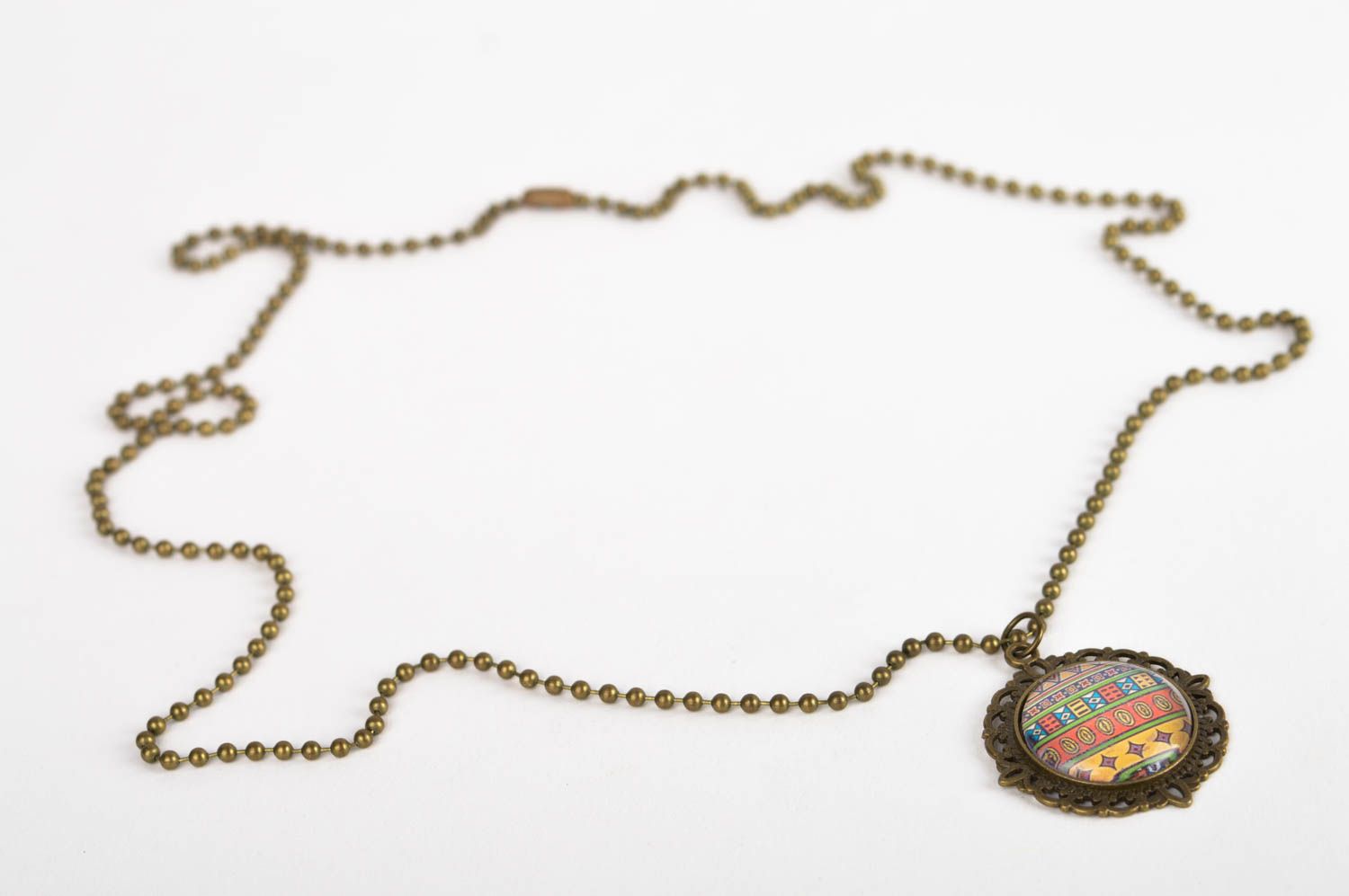 Handmade vintage jewelry metal pendant with print delicate pendant for women photo 2