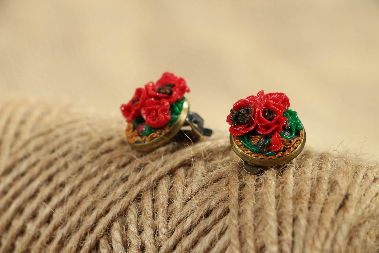 Polymer clay clip earrings Roses photo 4