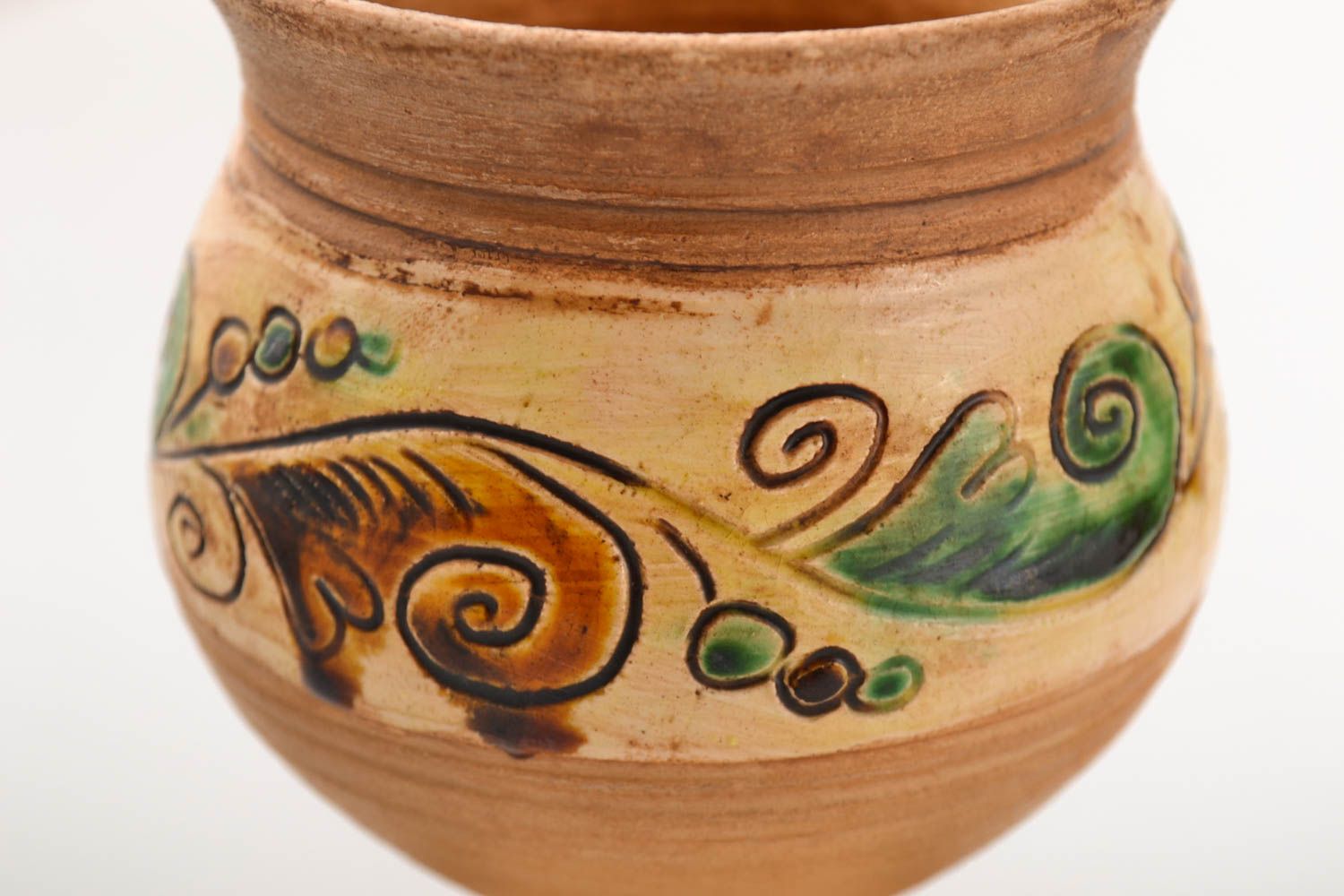Juego de vajilla artesanal garrafa de cerámica y copa de barro pintadas foto 3