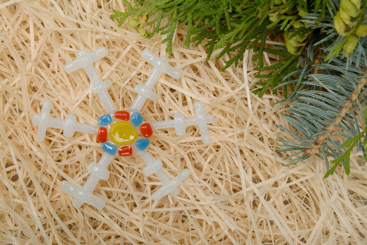 Новогодняя игрушка Снежинка разноцветная  фото 1
