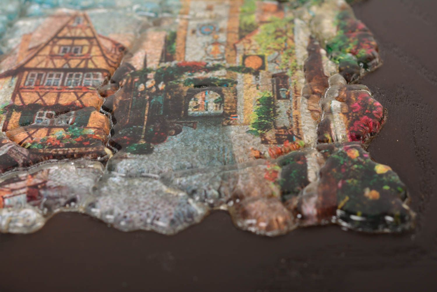 Tableau paysage fait main Décoration murale en verre et bois Déco maison photo 4