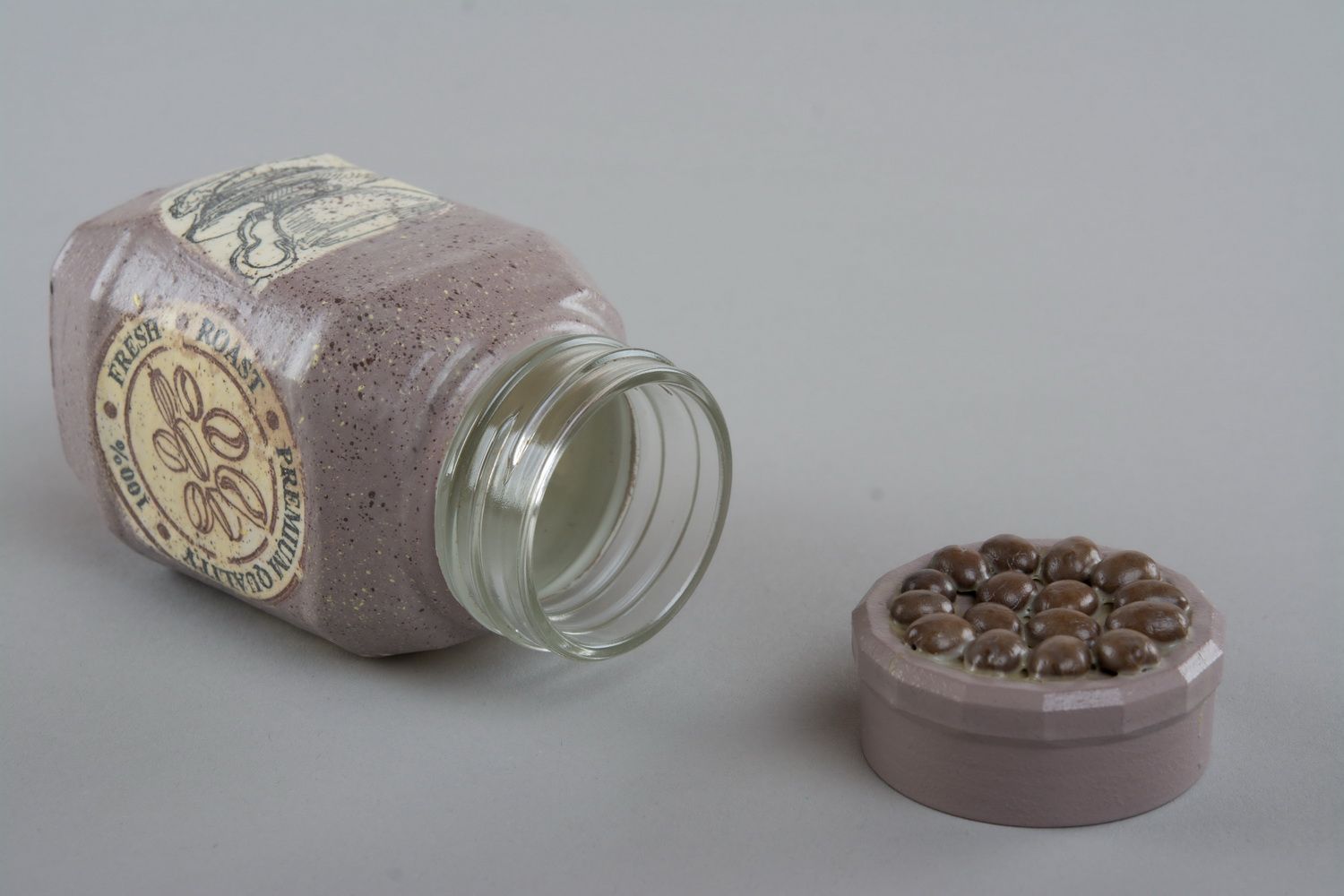 Glass handmade decorative coffee jar with lid 0,42 lb photo 1