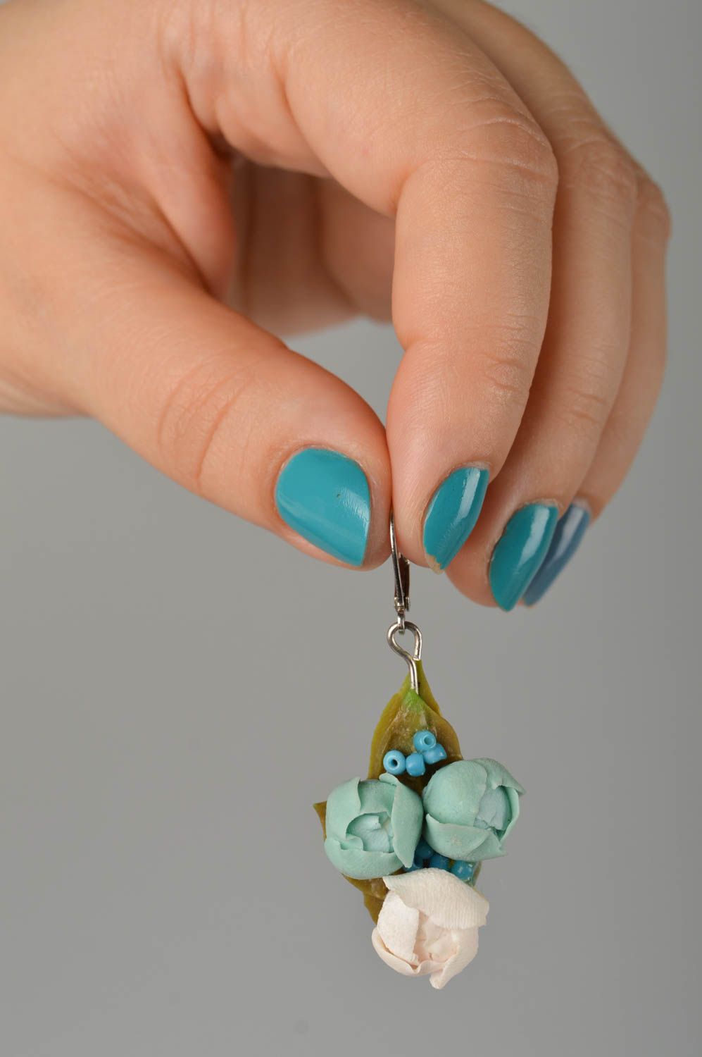 Handmade polymer clay earrings plastic earrings with flowers designer jewelry photo 3